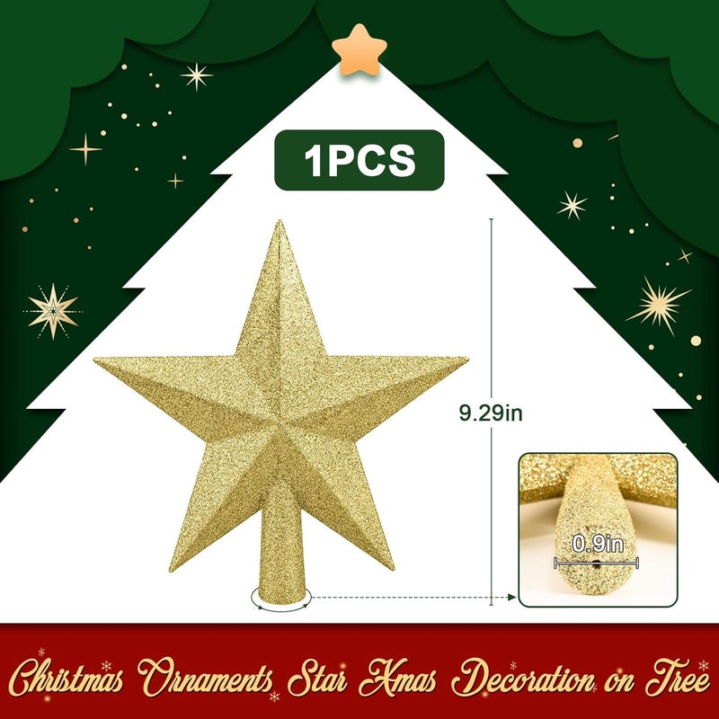 Leuceiy Christmas Tree Topper 10 Inch,Glitter Christmas Ornaments Star Xmas Decoration on Tree for Holiday Ornament or Home Decor(Gold) - Image 2
